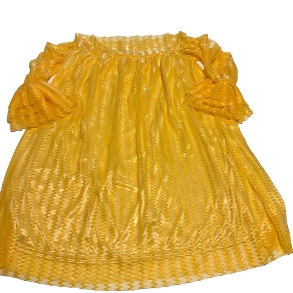 Lace overlay Sheer ZigZag Off Shoulder Pullover Minidress, L. Marigold! Volup! - Picture 6 of 16